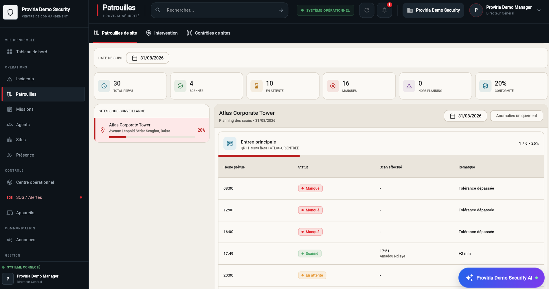 QR patrol dashboard